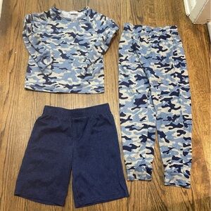 Boys 32 Degrees Small 7/8 Blue Camo 3 Piece Pajama Set